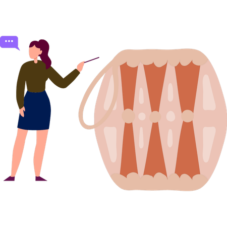 Junges Mädchen spricht über Musiktrommel  Illustration