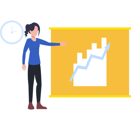 Junges Mädchen zeigt auf den Fortschritt der Grafik  Illustration