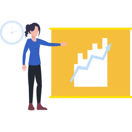 Junges Mädchen zeigt auf den Fortschritt der Grafik  Illustration