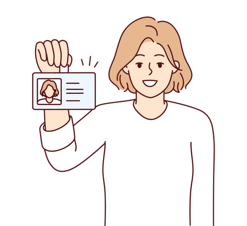 Junges Mädchen zeigt Personalausweis  Illustration