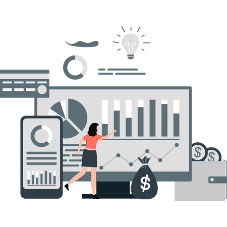 Junges Mädchen zeigt Business-Chart-Grafik  Illustration