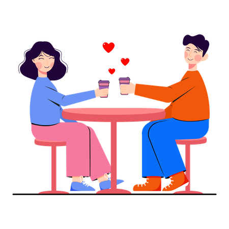 Junges Paar beim Date, das Kaffee trinkt  Illustration