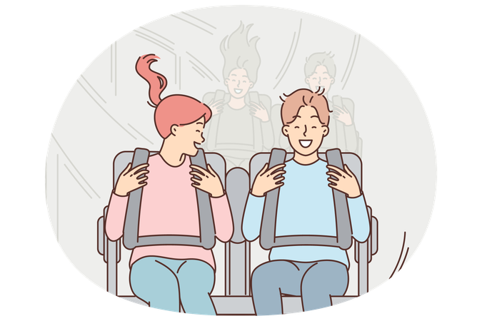Junges Paar fährt Achterbahn und genießt am Wochenende extreme Attraktionen im Stadtpark  Illustration