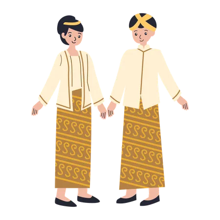 Junges Paar trägt Yogyakarta-Kleid  Illustration