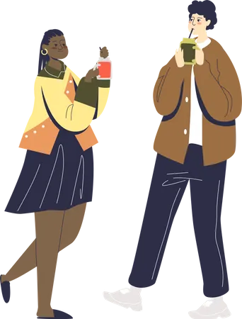 Junges Paar trinkt gemeinsam frischen und gesunden Smoothie  Illustration