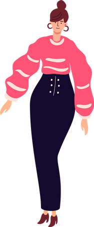 Junges stylisches Mädchen in rosa Top und schwarzen Jeans  Illustration