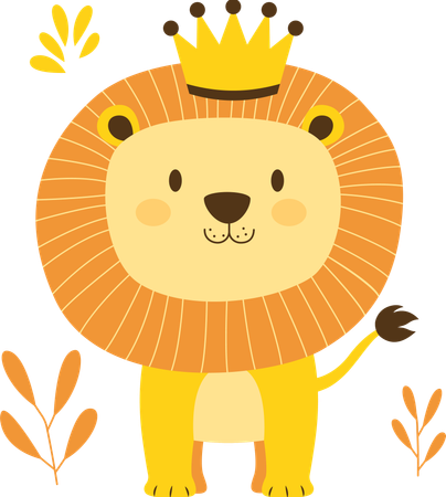 Jungle King wearing king crown with happy mood  Illustration