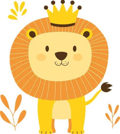 Jungle King wearing king crown with happy mood  Illustration