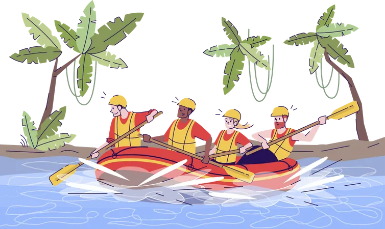 Jungle river rafting Illustration