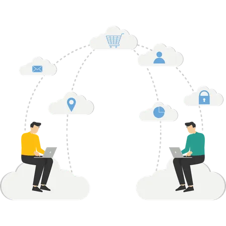 Jungs arbeiten an Cloud-Computing-Netzwerk  Illustration