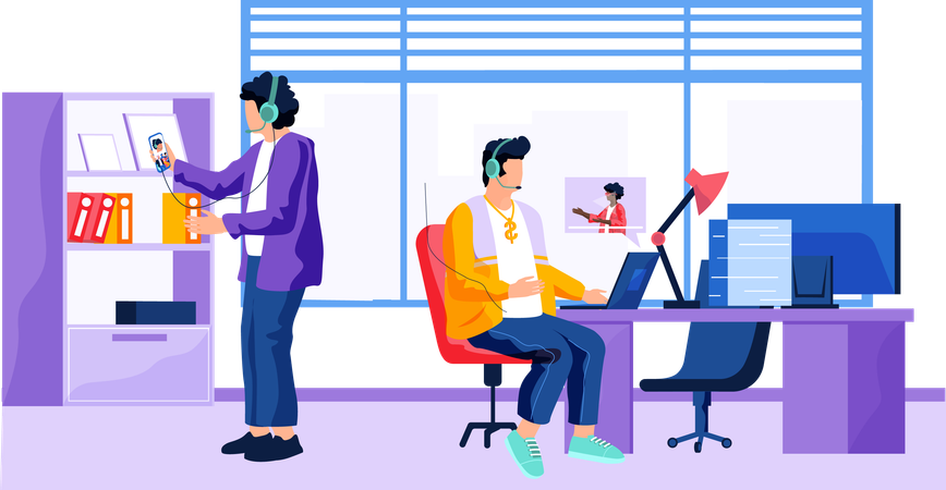 Jungs arbeiten mit Laptop und Telefon  Illustration