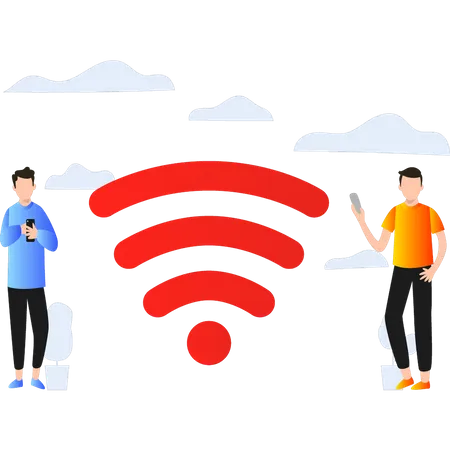 Jungen nutzen WLAN  Illustration