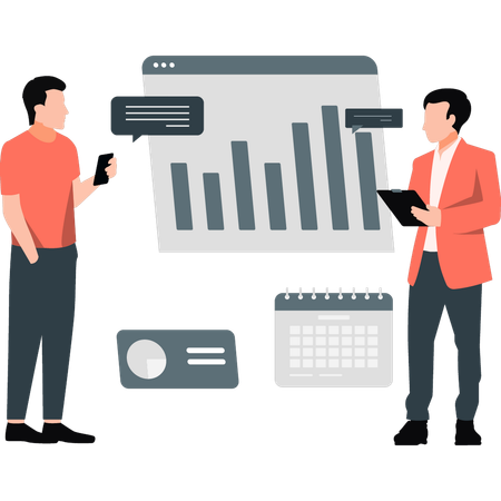 Jungen diskutieren über Webseiten-Diagramm  Illustration