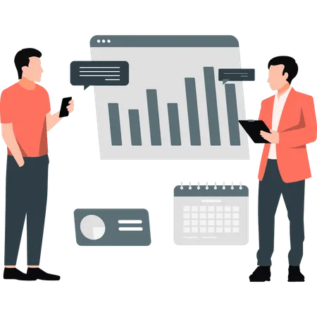 Jungen diskutieren über Webseiten-Diagramm  Illustration