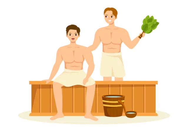 Jungs entspannen in der Sauna  Illustration