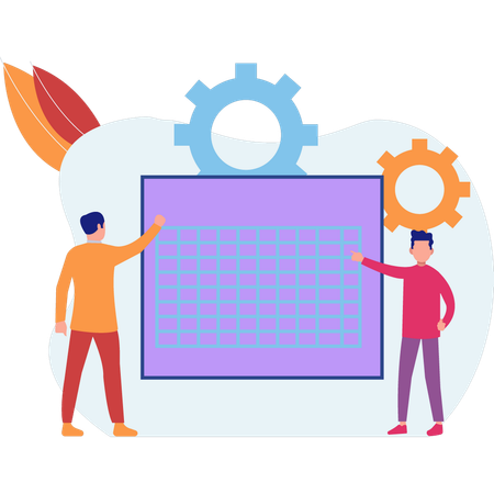 Jungs präsentieren Diagramm an Tafel  Illustration