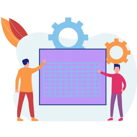 Jungs präsentieren Diagramm an Tafel  Illustration