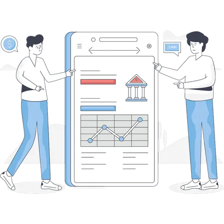 Jungs reden über Bankdiagramme  Illustration