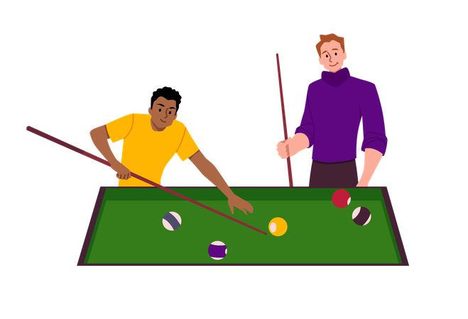 Jungs spielen Billard mit Queue  Illustration