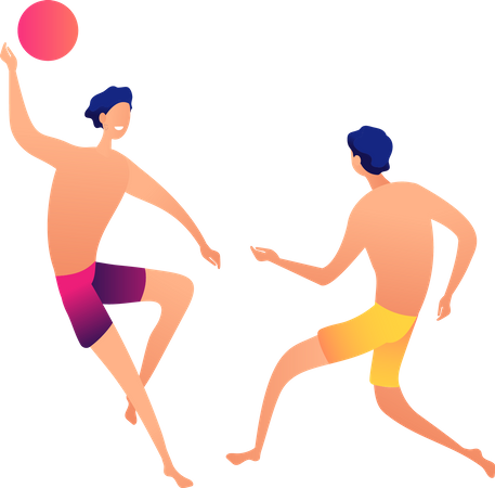 Jungs spielen mit Ball am Strand  Illustration