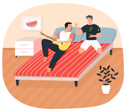 Jungs spielen Musikinstrument  Illustration