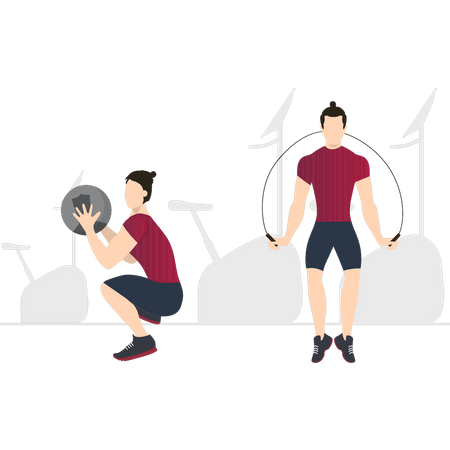 Jungs trainieren im Fitnessstudio  Illustration