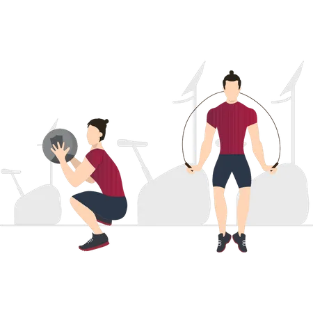 Jungs trainieren im Fitnessstudio  Illustration