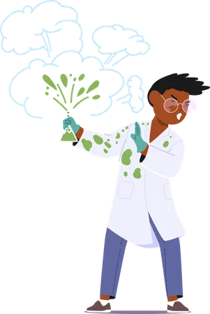 Junior Chemist Experiment Went Awry Creating A Colorful Eruption Lab Coat Stained Goggles Askew A Giggling Mess Ensued As Bubbles Smoke And Chaos Erupted Unexpectedly Cartoon Vector Illustration Illustration
