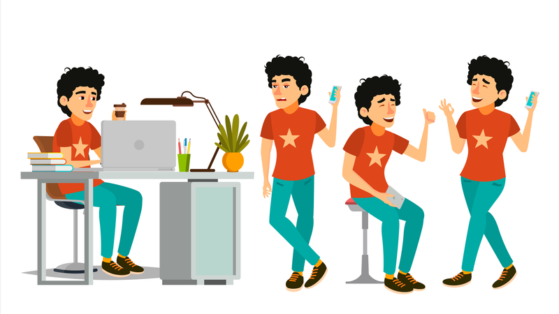 Junior Programmer Working Gesture  Illustration