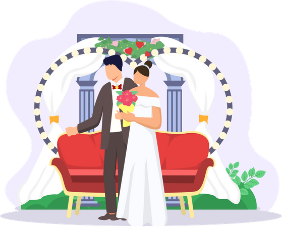 Just Married Couple Illustration