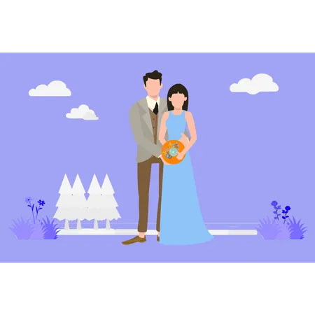 Just Married couple Illustration