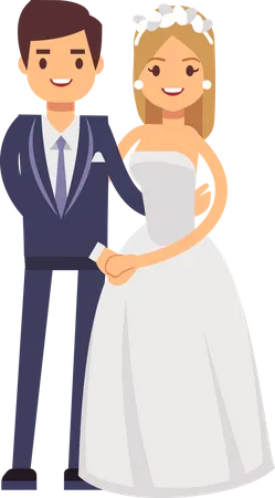 Cartoon Wedding Couple Just Married Vector Characters Groom And Bride Love Togetherness And Happiness Illustration Illustration