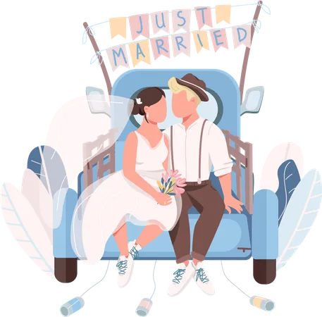 Just married couple in car Illustration