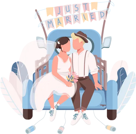 Just married couple in car  Illustration