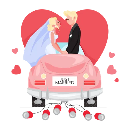 Just married couple on car Illustration