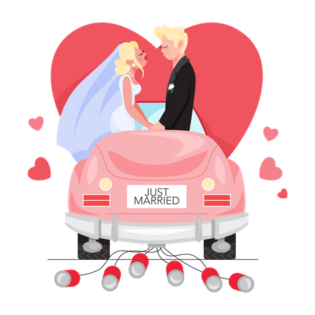 Just married couple on car  Illustration