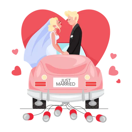 Just married couple on car  Illustration