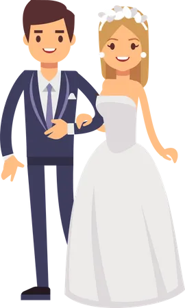 Just married couple standing together  Illustration