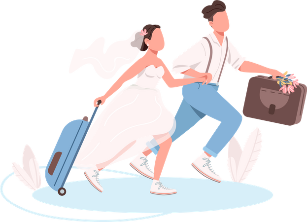 Just married couple with suitcases  Illustration