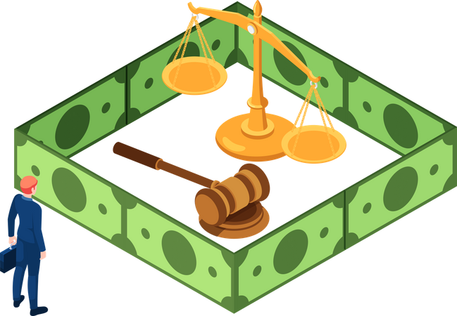 Justice Scale Surrounding By Dollar Illustration