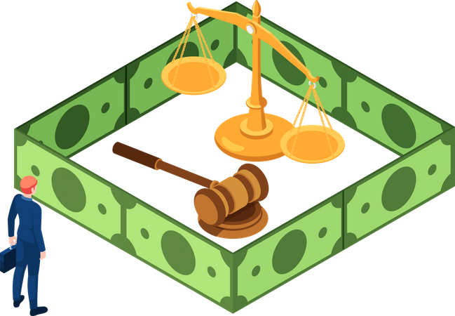 Justice Scale Surrounding By Dollar  Illustration