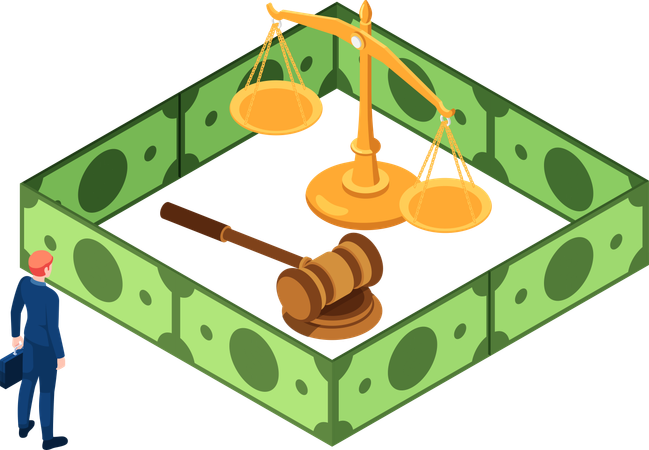 Justice Scale Surrounding By Dollar  Illustration