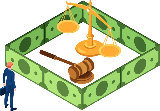 Justice Scale Surrounding By Dollar  Illustration