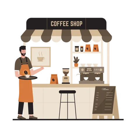 Kaffee-Barista serviert heißen Kaffee  Illustration