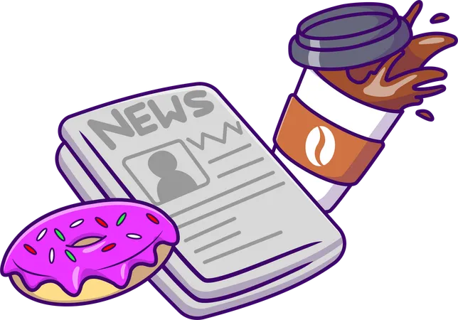 Kaffee, Donut, Und, Zeitung  Illustration