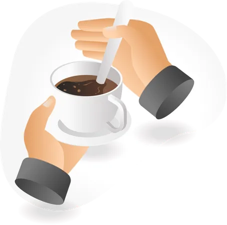 Kaffee in der Hand mit Löffel umrühren  Illustration