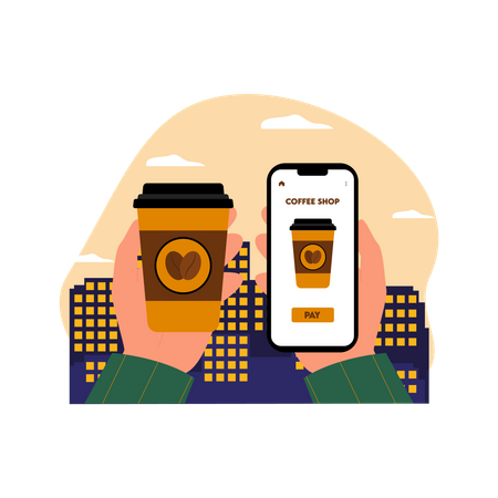 Kaffee per Handy-App bezahlen  Illustration