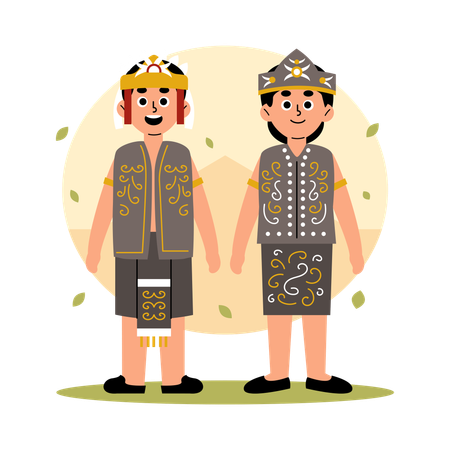 Kalimantan Timur Traditional Couple in Cultural Clothing, East Kalimantan Borneo  Illustration