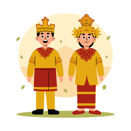 文化的な衣装を着た北カリマンタンの伝統的なカップル、北カリマンタン ボルネオ  イラスト