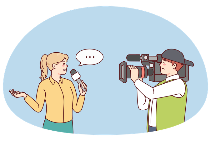 Kameramann filmt Journalisten bei der Erstellung einer Reportage  Illustration